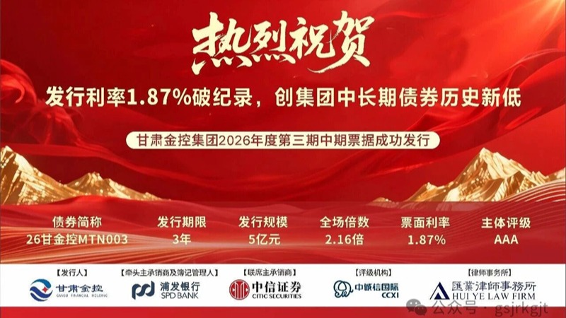 九州体育娱乐官网(中国)官方网站
2026年度第三期中期票据成功发行——发行利率1.87%再创集团历史新低
